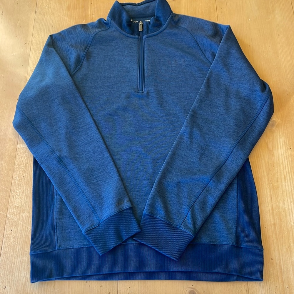 Under Armour size L heathered navy half-zip pullover. Navy logo. Good shape!